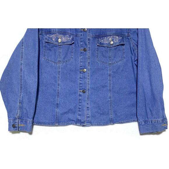 Las Olas Jean Jacket Women's Size 1X 16 With Rhinestone Accent and Snap Front - Picture 5 of 7